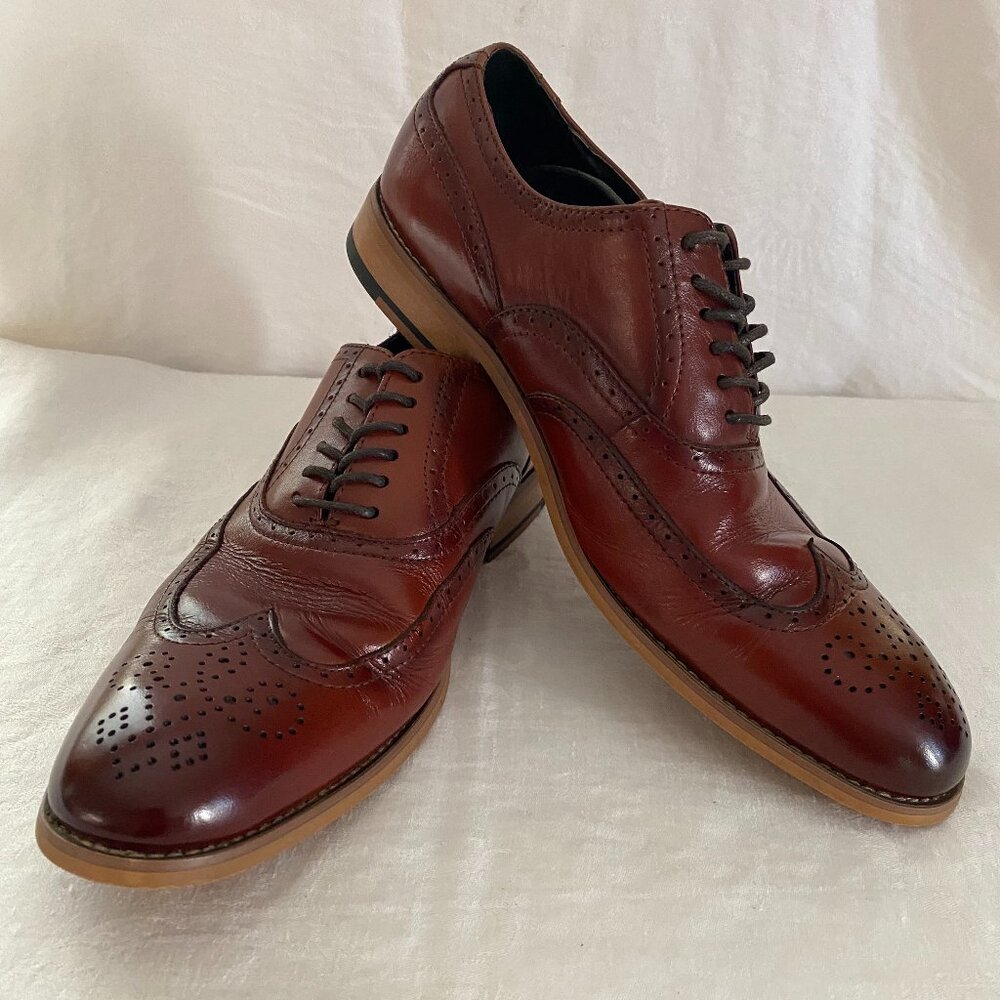 Stacy Adams Men's Dunbar Wingtip Oxford Brown Cognac Dress Shoes Sz 7